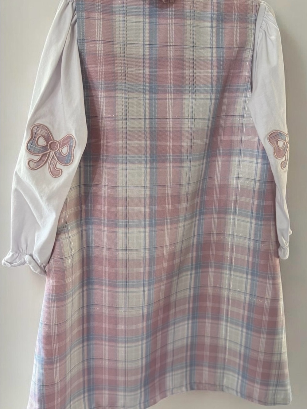 Girls Pink Plaid Bow Sleeve Dress